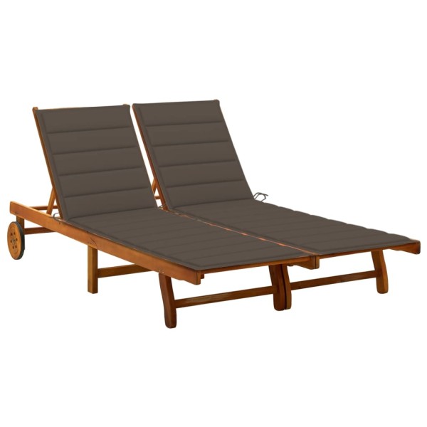 Double garden sun lounger with mattresses, solid acacia