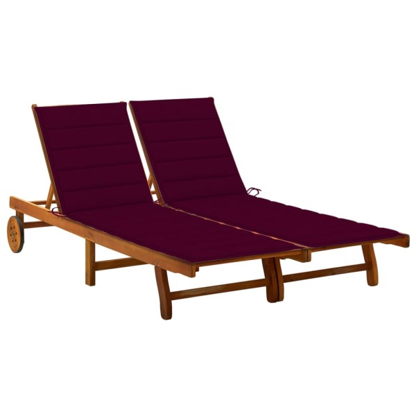 Double garden sun lounger with mattresses, solid acacia