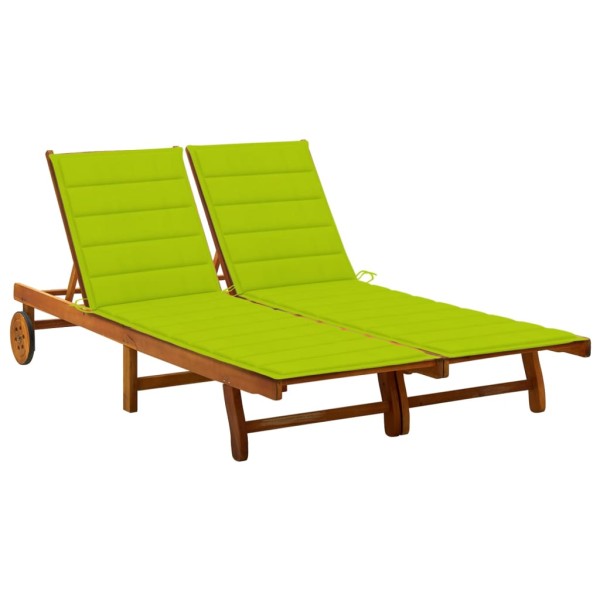 Double garden sun lounger with mattresses, solid acacia