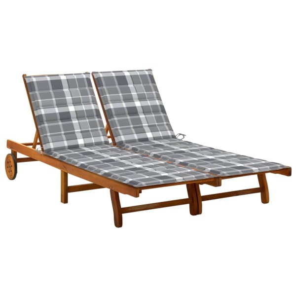 Double garden sun lounger with mattresses, solid acacia