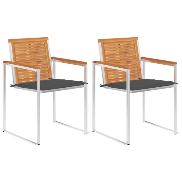 Garden chairs with cushions, 2 pcs., solid acacia and steel