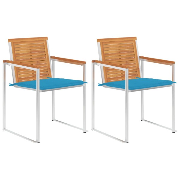 Garden chairs with cushions, 2 pcs., solid acacia and steel