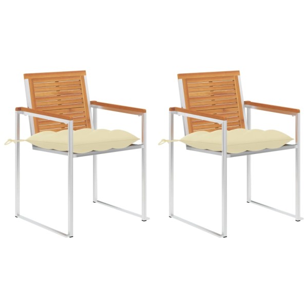 Garden chairs with cushions, 2 pcs., solid acacia and steel