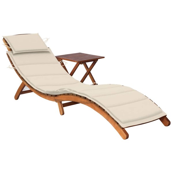 Garden sunbed with table and mattress, solid acacia