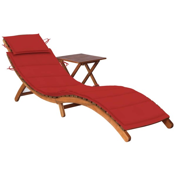 Garden sunbed with table and mattress, solid acacia