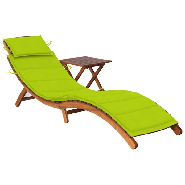 Garden sunbed with table and mattress, solid acacia