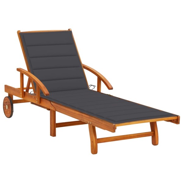 Garden sun lounger with mattress, solid acacia wood
