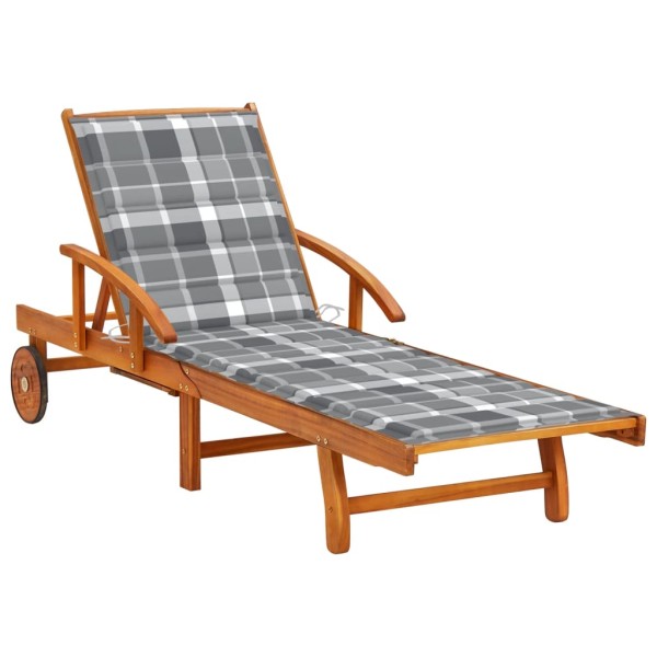 Garden sun lounger with mattress, solid acacia wood