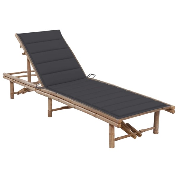Garden sunbed with mattress, bamboo
