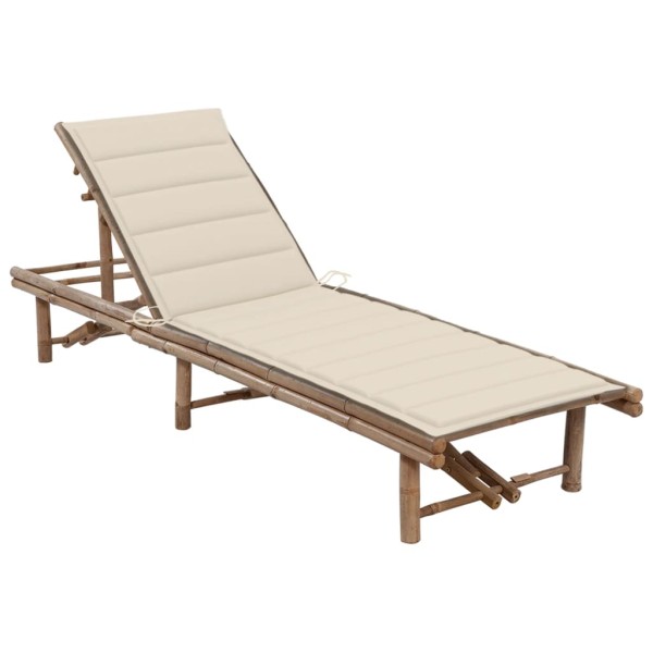 Garden sunbed with mattress, bamboo