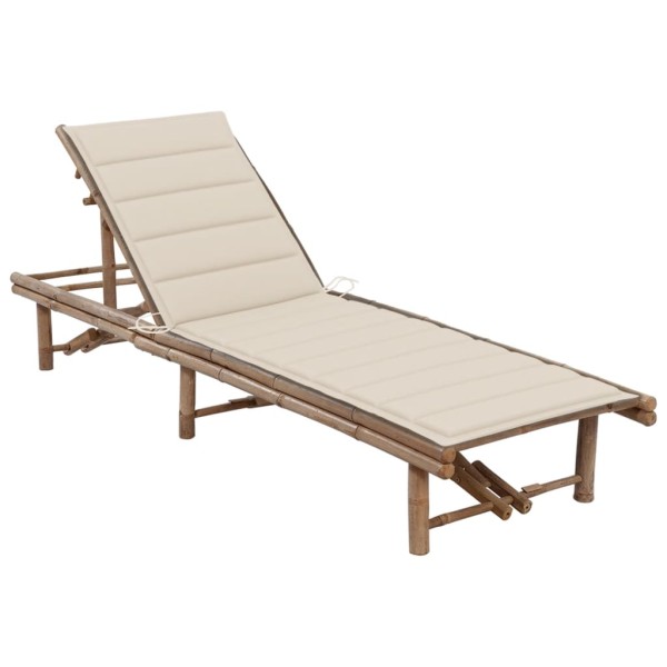 Garden sunbed with mattress, bamboo