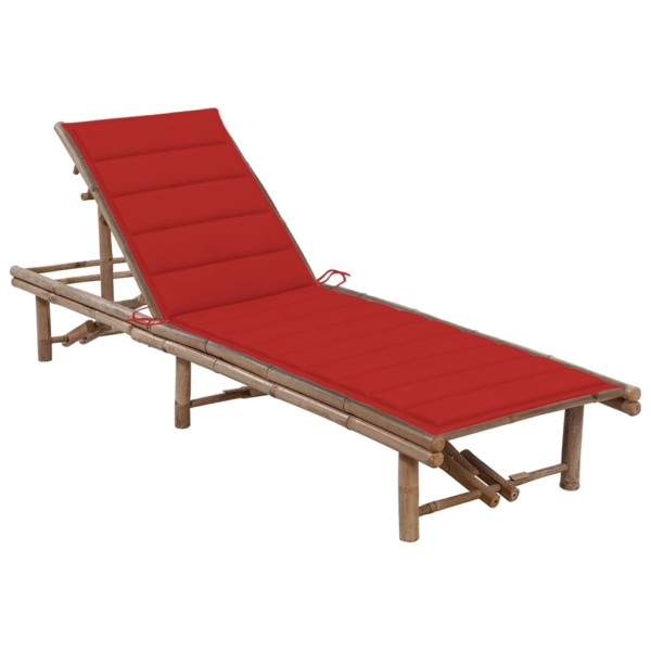 Garden sunbed with mattress, bamboo