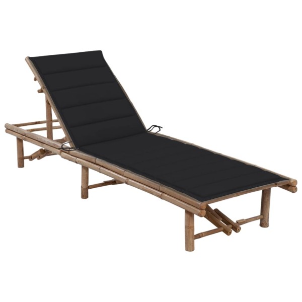 Garden sunbed with mattress, bamboo