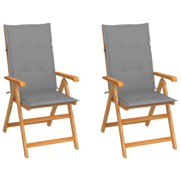 Garden chairs with gray cushions, 2 pcs., solid teak