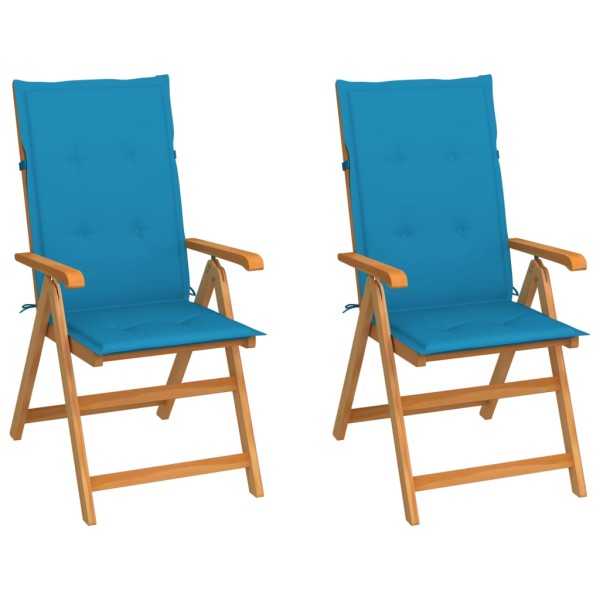 Garden chairs with blue cushions, 2 pcs., solid teak
