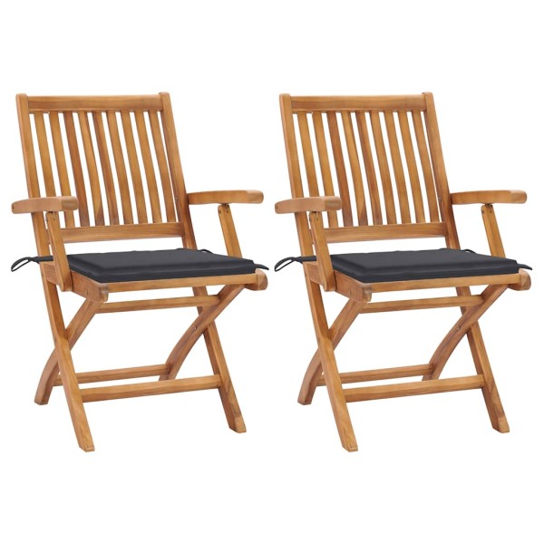 Garden chairs with cushions, 2 pcs., anthracite, solid teak