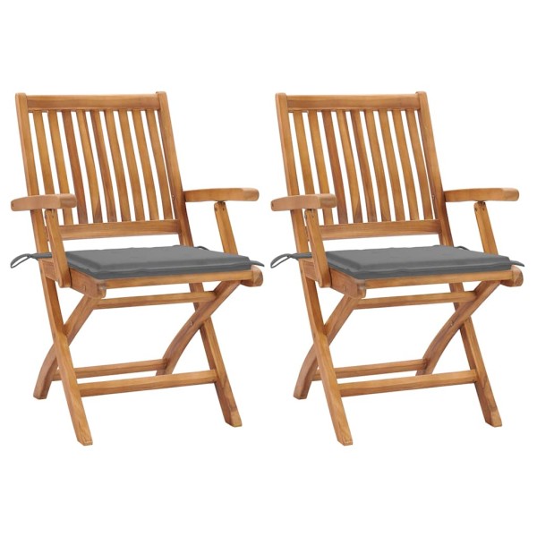 Garden chairs with gray cushions, 2 pcs., solid teak