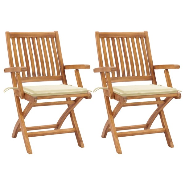 Garden chairs with cream cushions, 2 pcs., solid teak