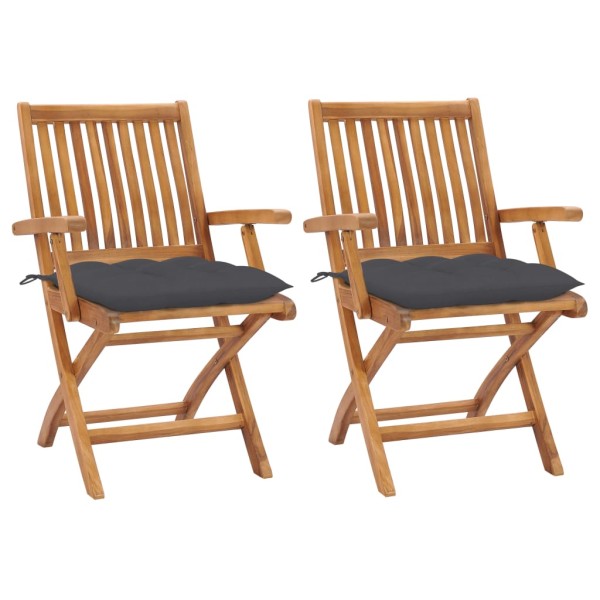 Garden chairs with anthracite cushions, 2 pcs., solid teak