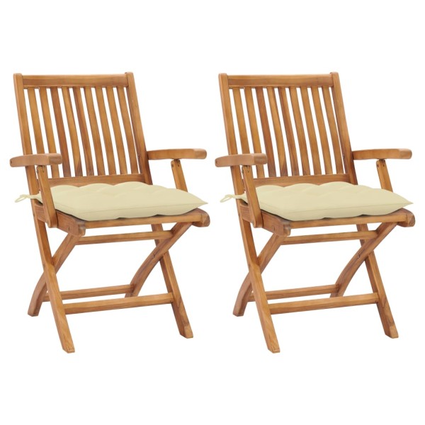 Garden chairs with cream cushions, 2 pcs., solid teak