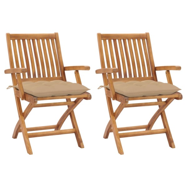 Garden chairs with beige cushions, 2 pcs., teak