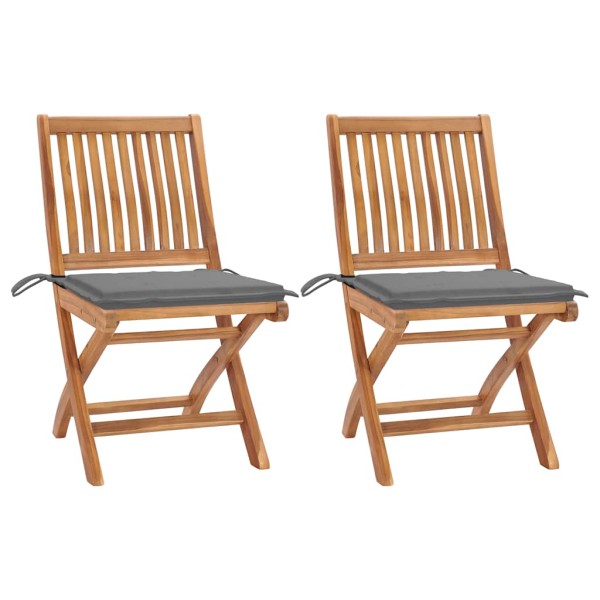 Garden chairs with gray cushions, 2 pcs., solid teak