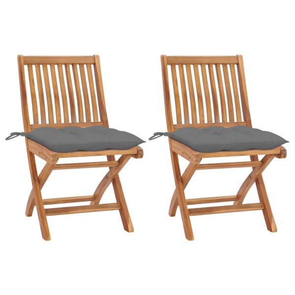 Garden chairs with gray cushions, 2 pcs., solid teak