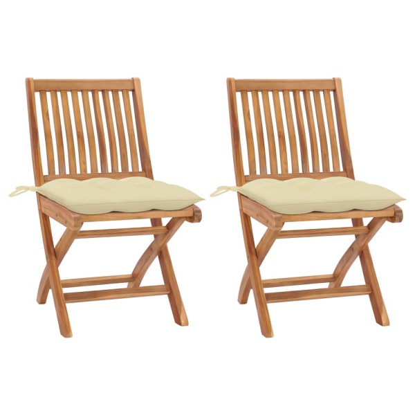 Garden chairs with cream cushions, 2 pcs., solid teak