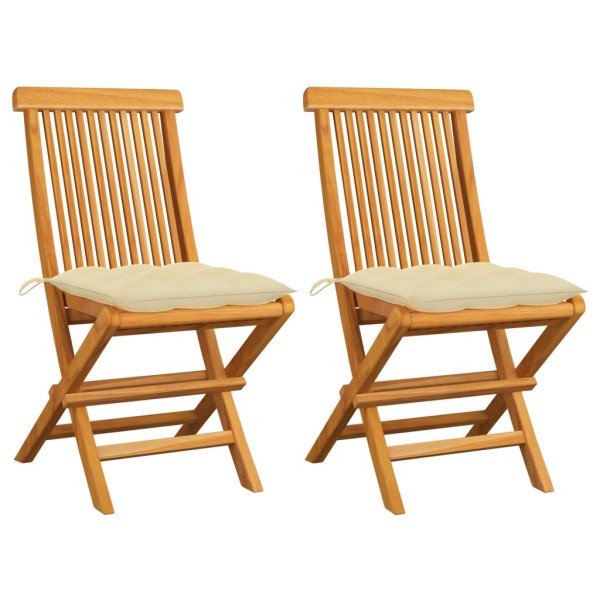 Garden chairs with cream cushions, 2 pcs., solid teak