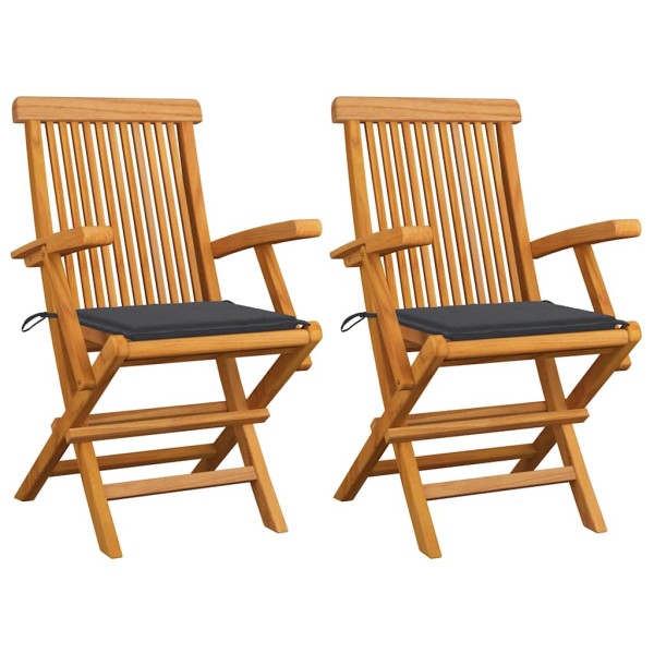 Garden chairs with cushions, 2 pcs., solid teak wood