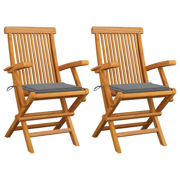 Garden chairs with cushions, 2 pcs., solid teak wood