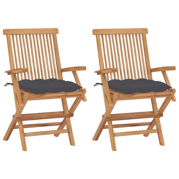 Garden chairs with anthracite cushions, 2 pcs., solid teak