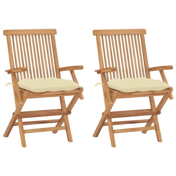 Garden chairs with cream cushions, 2 pcs., solid teak