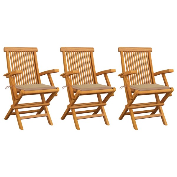 Garden chairs with sand cushions, 3 pcs., solid teak