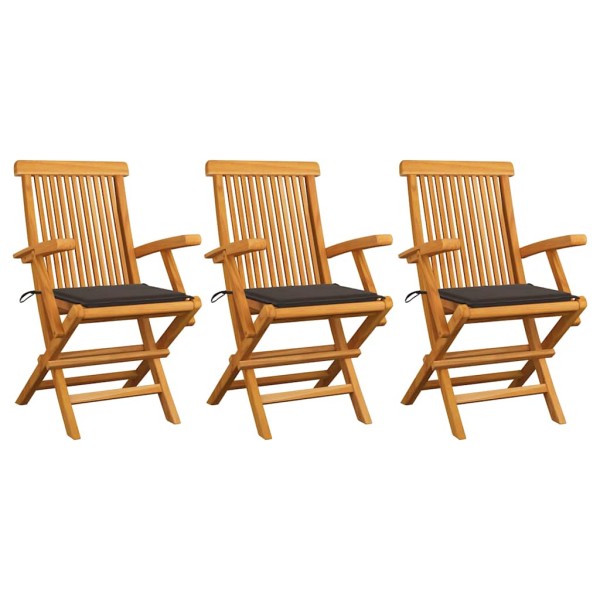 Garden chairs with taupe pillows, 3 pcs., solid teak