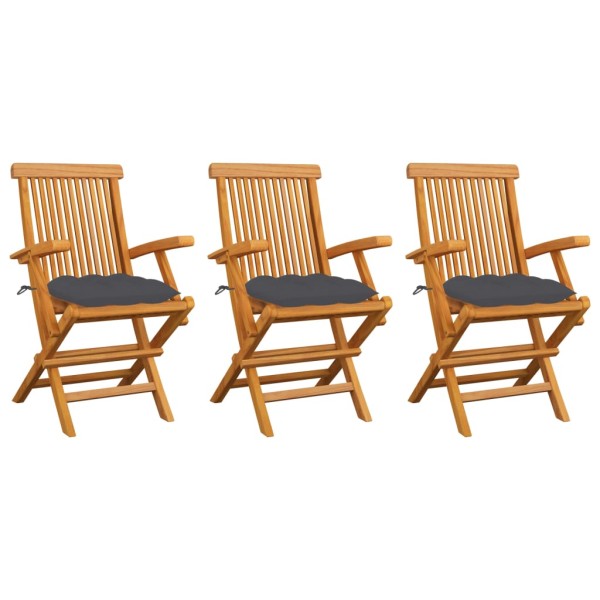 Garden chairs with anthracite cushions, 3 pcs., solid teak