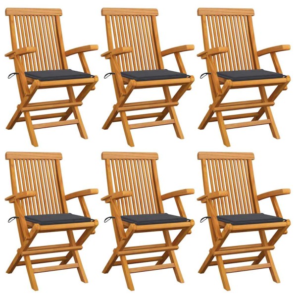 Garden chairs with anthracite cushions, 6 pcs., solid teak