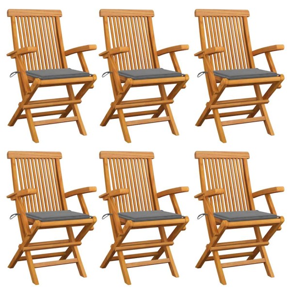 Garden chairs with cushions, 6 pcs., solid teak wood