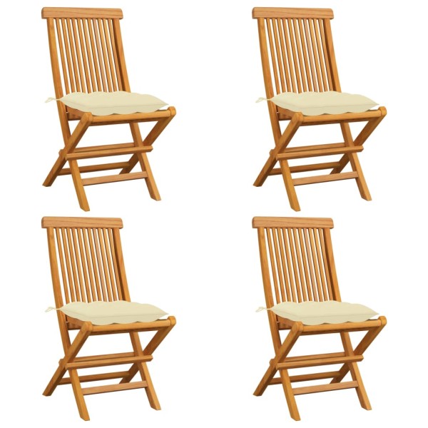 Garden chairs with cream cushions, 4 pcs., solid teak