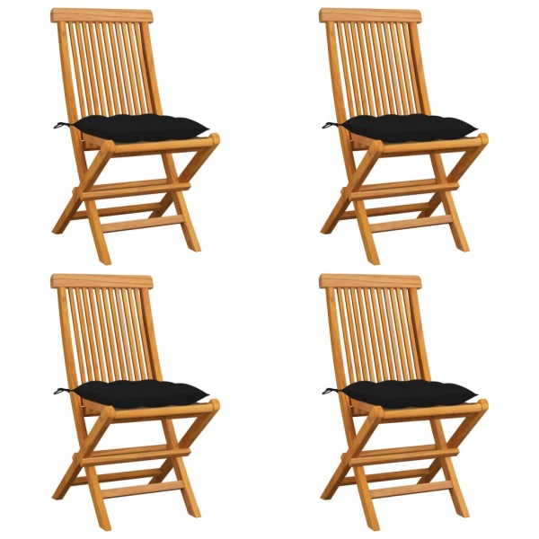 Garden chairs with black cushions, 4 pcs., solid teak