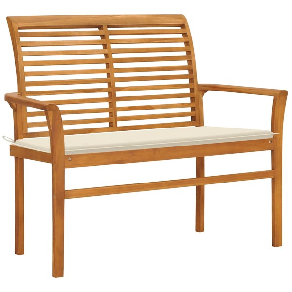 Garden bench with cream cushion, 112 cm, solid teak