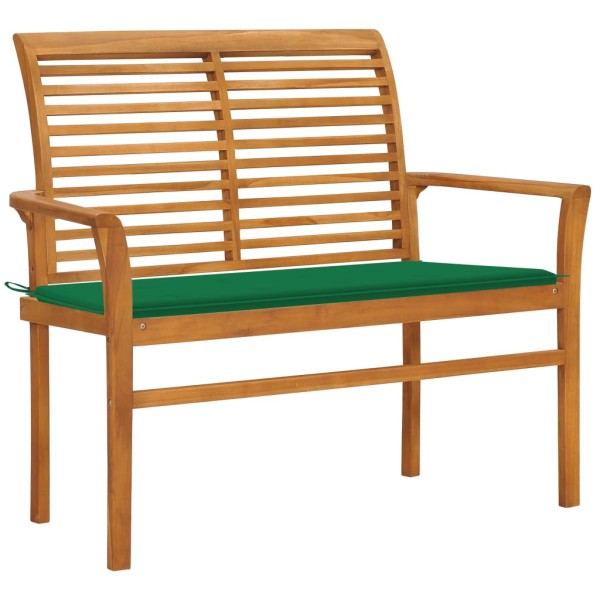 Garden bench with green cushion, 112 cm, solid teak