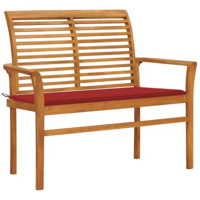 Garden bench with red...