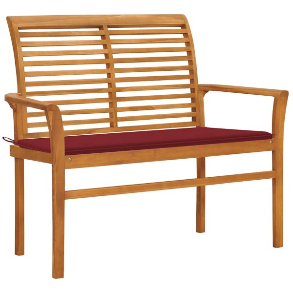 Garden bench with wine red cushion, 112cm, teak