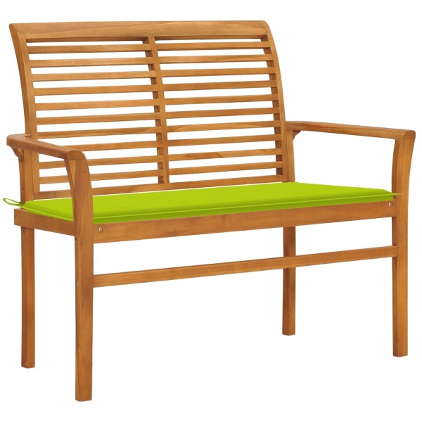Garden bench with light green cushion, 112cm, teak