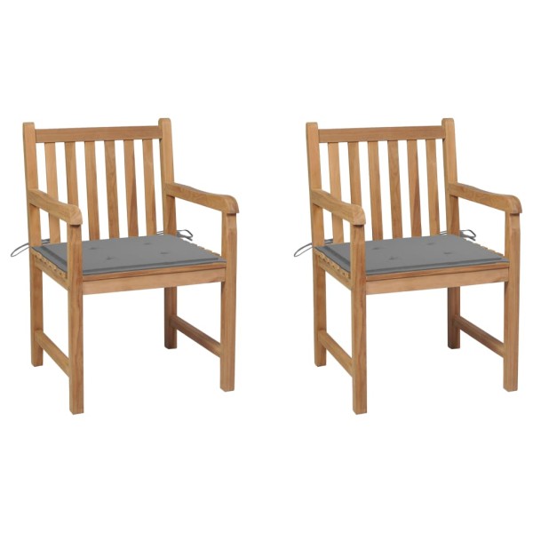 Garden chairs with gray cushions, 2 pcs., solid teak