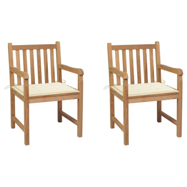 Garden chairs with cream cushions, 2 pcs., solid teak