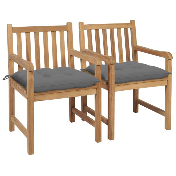 Garden chairs with gray cushions, 2 pcs., solid teak