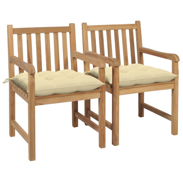 Garden chairs with cream cushions, 2 pcs., solid teak