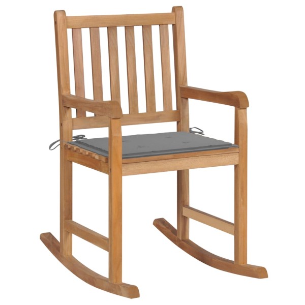 Rocking chair with gray cushion, solid teak
